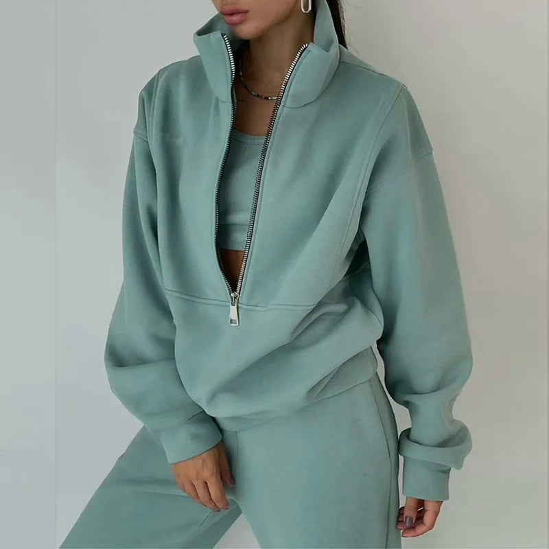 Women Zipper Hooded Tracksuit Sports 2 PCS Sets Sweatshirts Pullover Hoodies Pants Suit Home Sweatpants Trousers Outfits NEW
