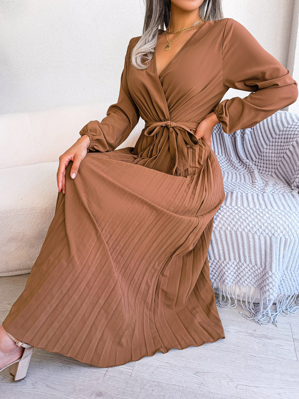 Robe Midi Plissée Femme – Élégance & Confort