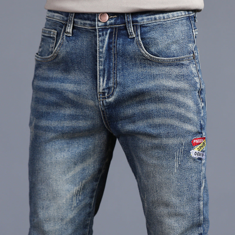 Jean slim homme brut effet usé avec patch brodé – Look street & urbain