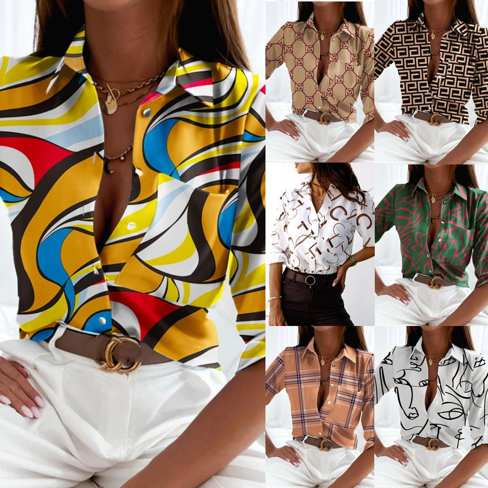 Chemisier fluide imprimé femme – Motifs modernes & col chemise, manches mi-longues