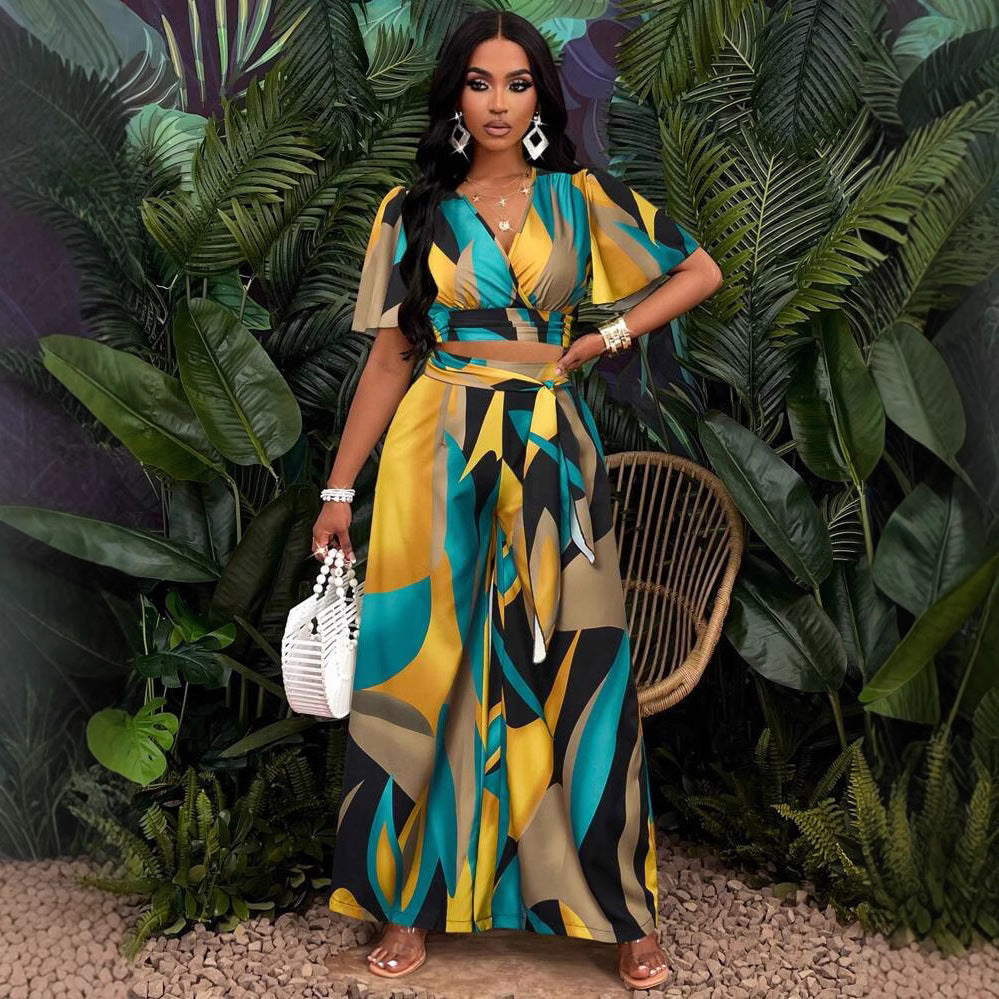 Ensemble Tropical Chic - Haut Croisé & Pantalon Large