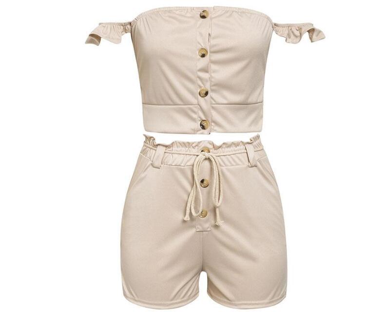 Ensemble Femme 2 Pièces Chic – Crop Top Boutonné + Short Taille Haute | Look Estival Tendance