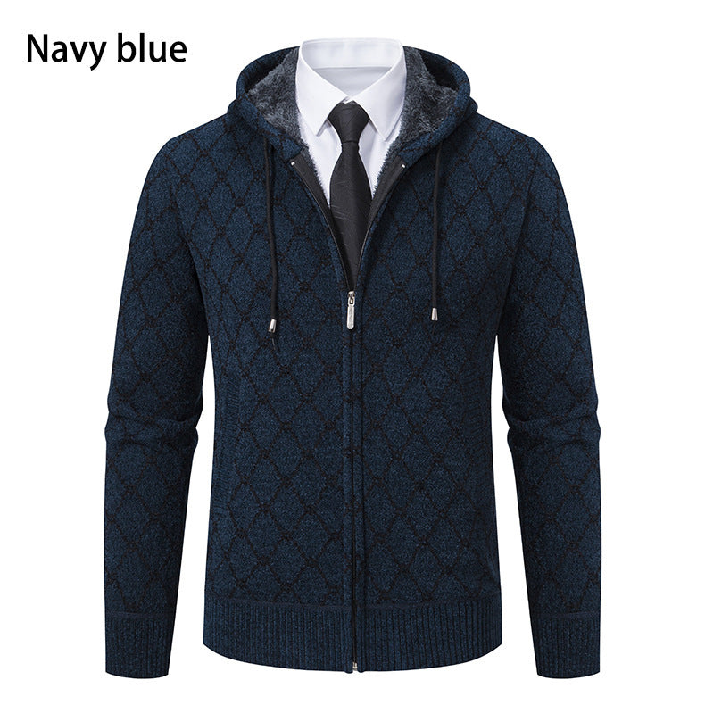 Gilet zippé homme capuche doublée, effet laine chic bleu marine