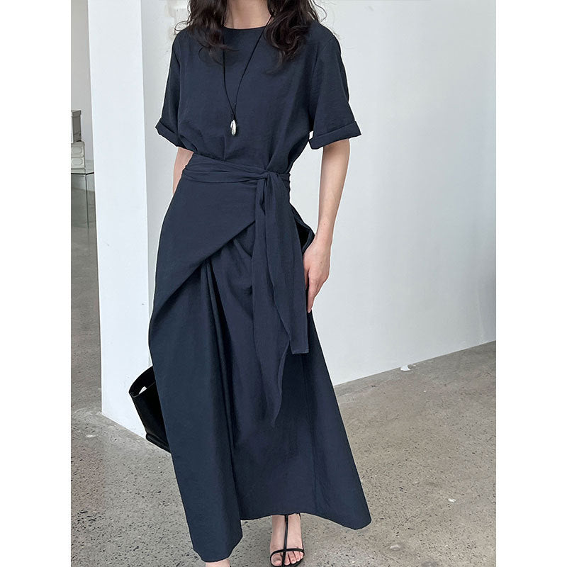 Robe Longue Femme Élégante – Style Minimaliste avec Ceinture Nouée