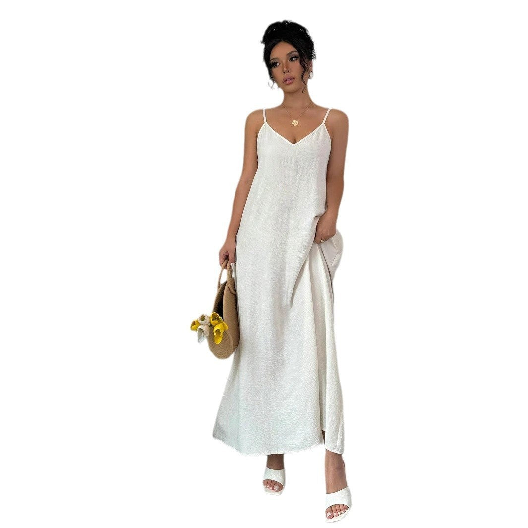 Robe longue blanche à bretelles – Ceinture fine tressée | Élégance d’été & minimalisme chic