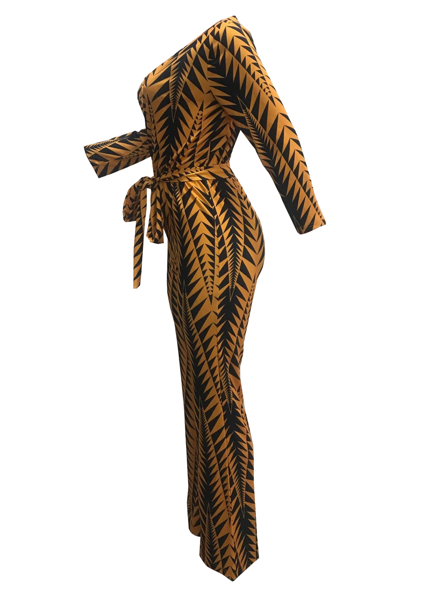Combinaison fluide imprimée “Royal Twist” – Taille haute & col en V flatteur
