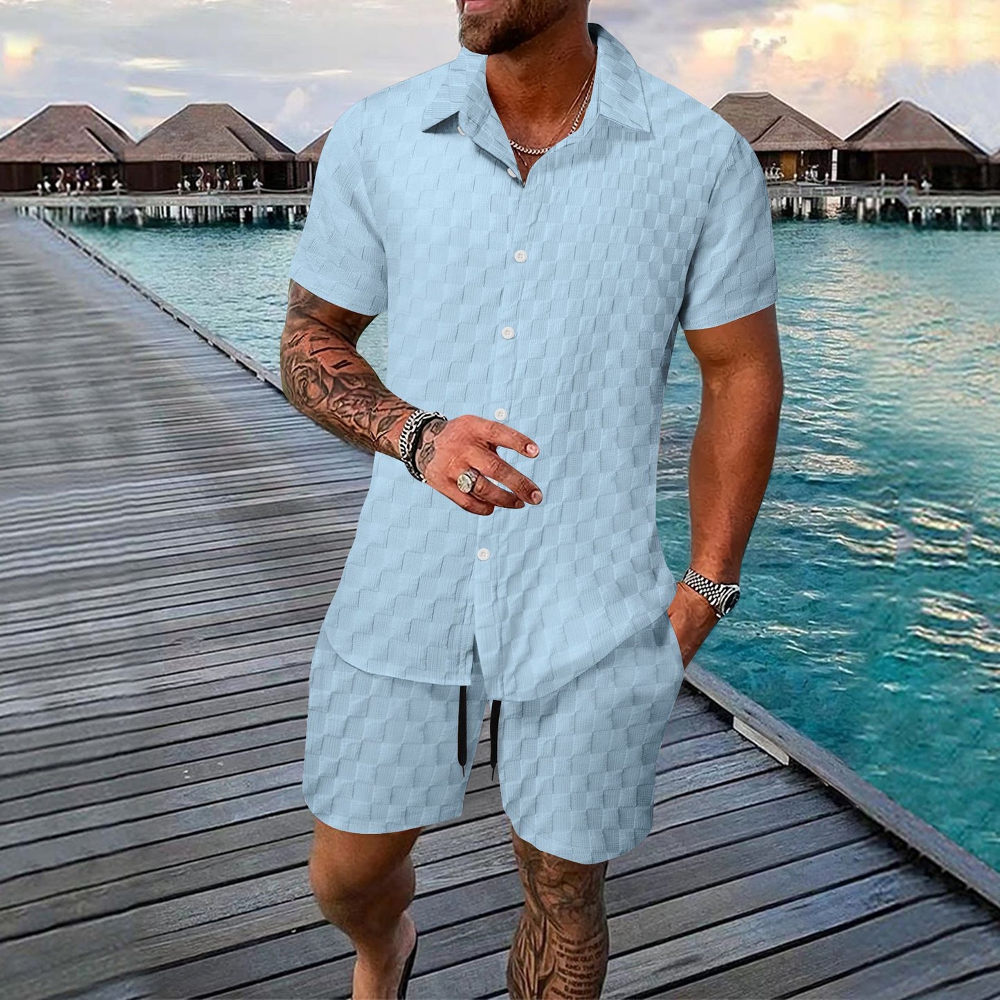 Ensemble Homme Été 2 Pièces – Chemise Boutonnée & Short | Look Bord de Mer 2025