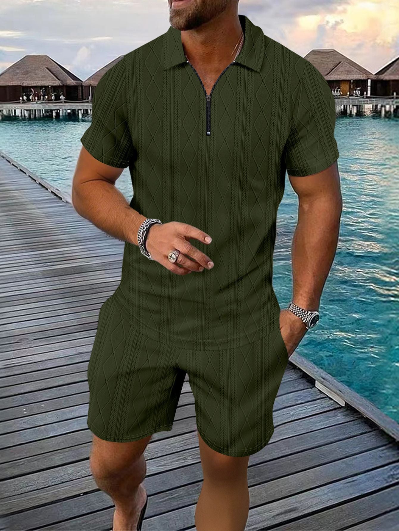 Ensemble Homme Été 2 Pièces – Chemise Boutonnée & Short | Look Bord de Mer 2025