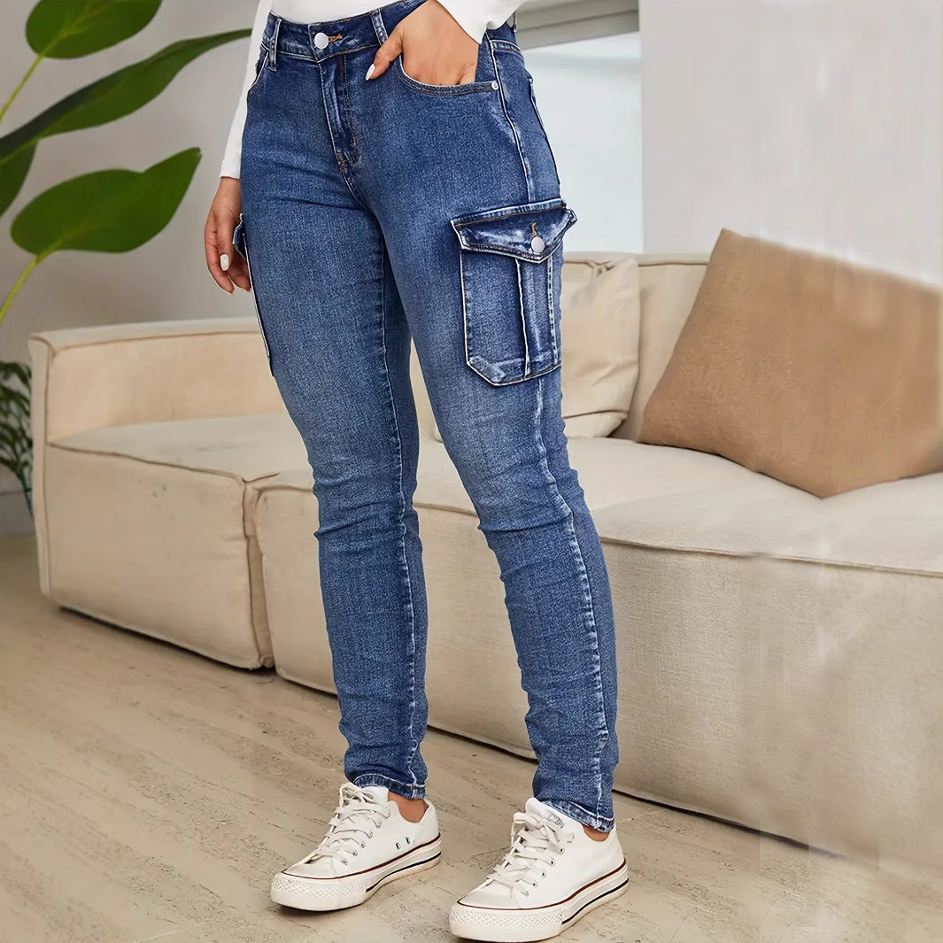 Jean cargo femme coupe skinny – Poches latérales stylées, denim stretch tendance