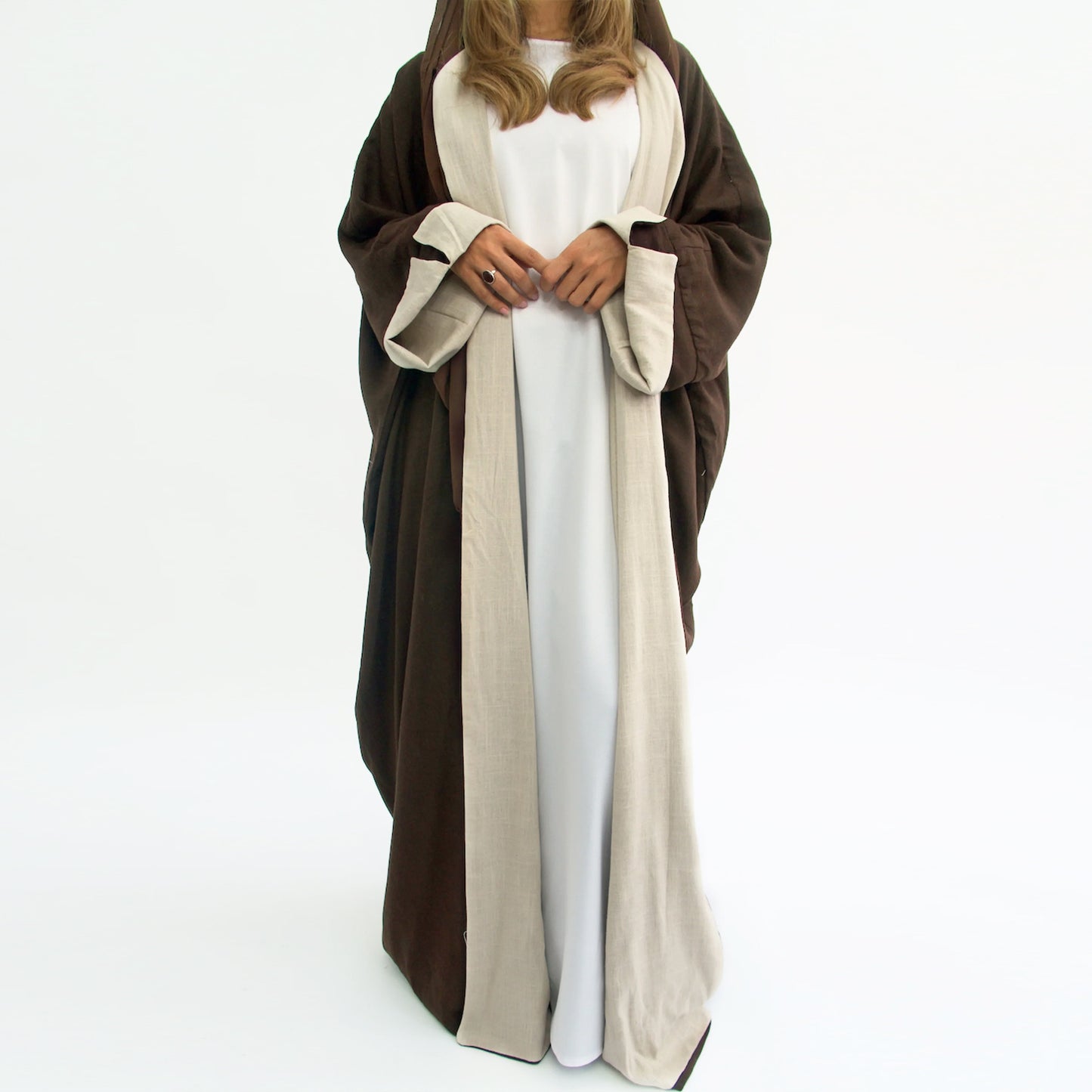 Abaya Bicolore Élégante – Bleu Marine & Bleu Ciel