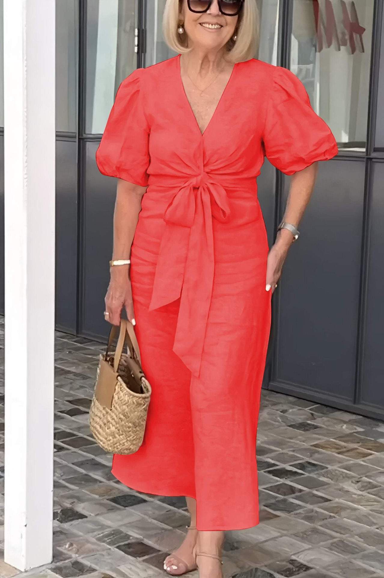 Robe Élégance Bohème – Nœud Frontal & Manches Bouffantes