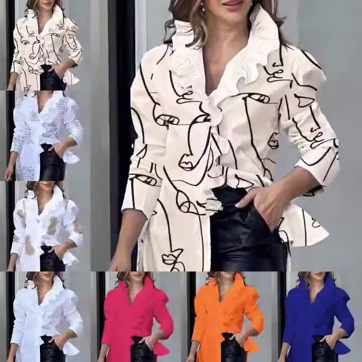 Chemise Chic à Volants – Élégance Vibrante et Moderne