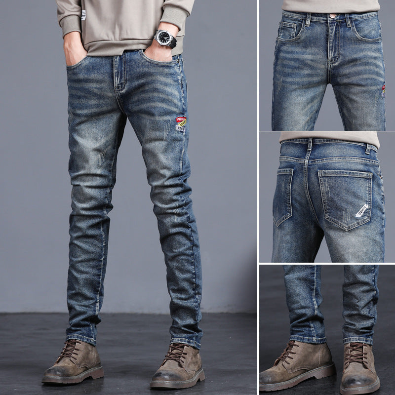Jean slim homme brut effet usé avec patch brodé – Look street & urbain