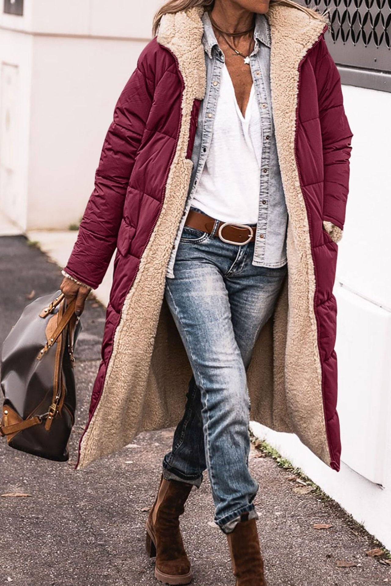 Doudoune Longue Femme Doublée Sherpa – Élégance & Chaleur pour l’Hiver