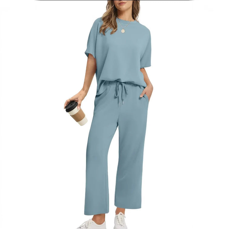 Ensemble Femme Décontracté 2 Pièces – T-Shirt + Pantalon Large avec Cordon