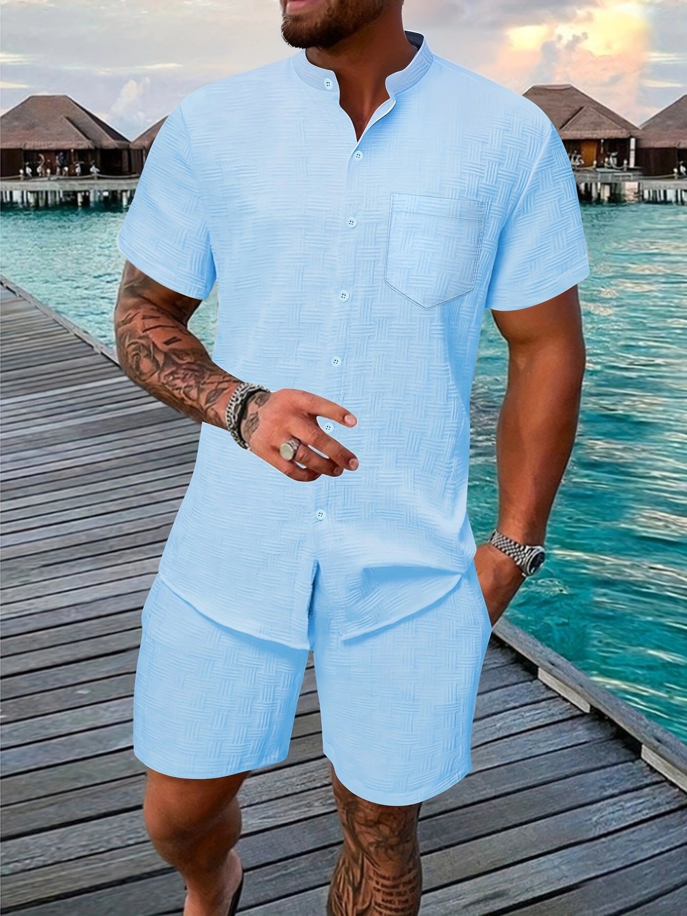 Ensemble Homme Été 2 Pièces – Chemise Boutonnée & Short | Look Bord de Mer 2025