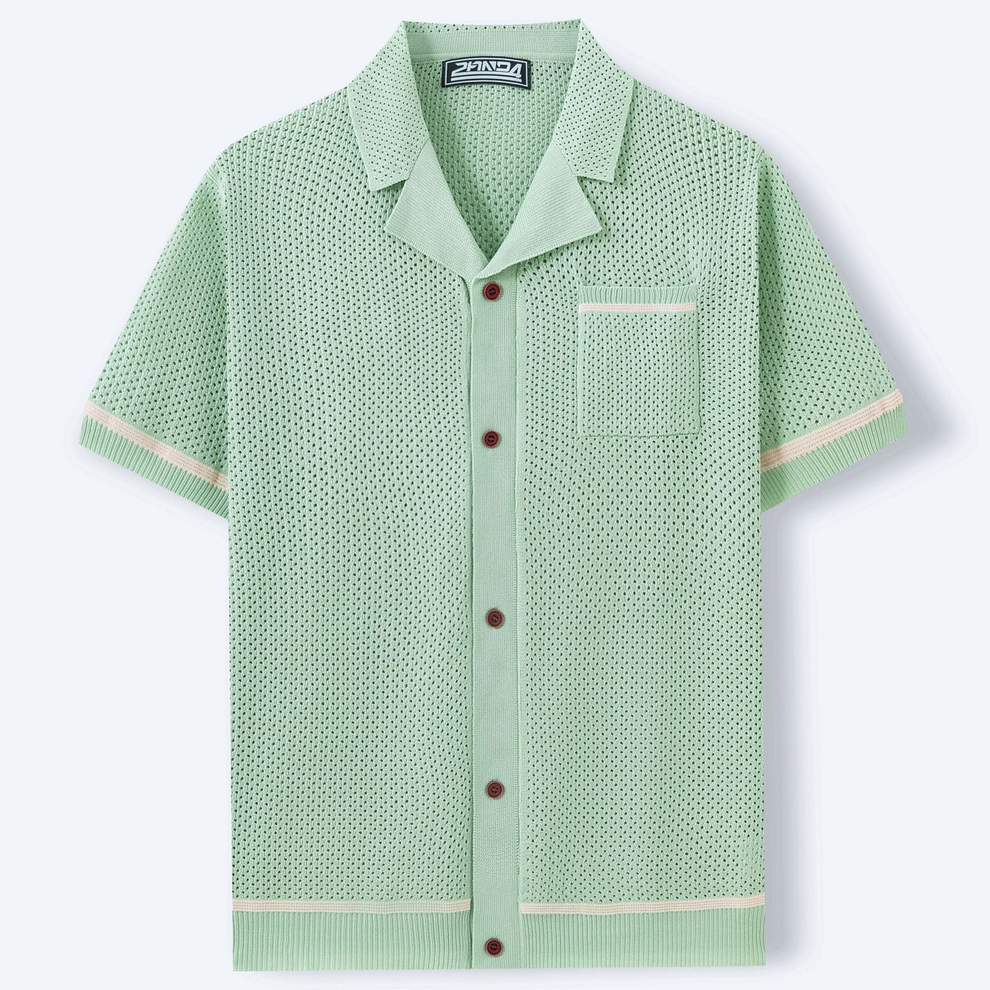 Chemise Tricotée Homme – Style Casual & Chic – Respirante Été – Manches Courtes avec Détails Contrastés