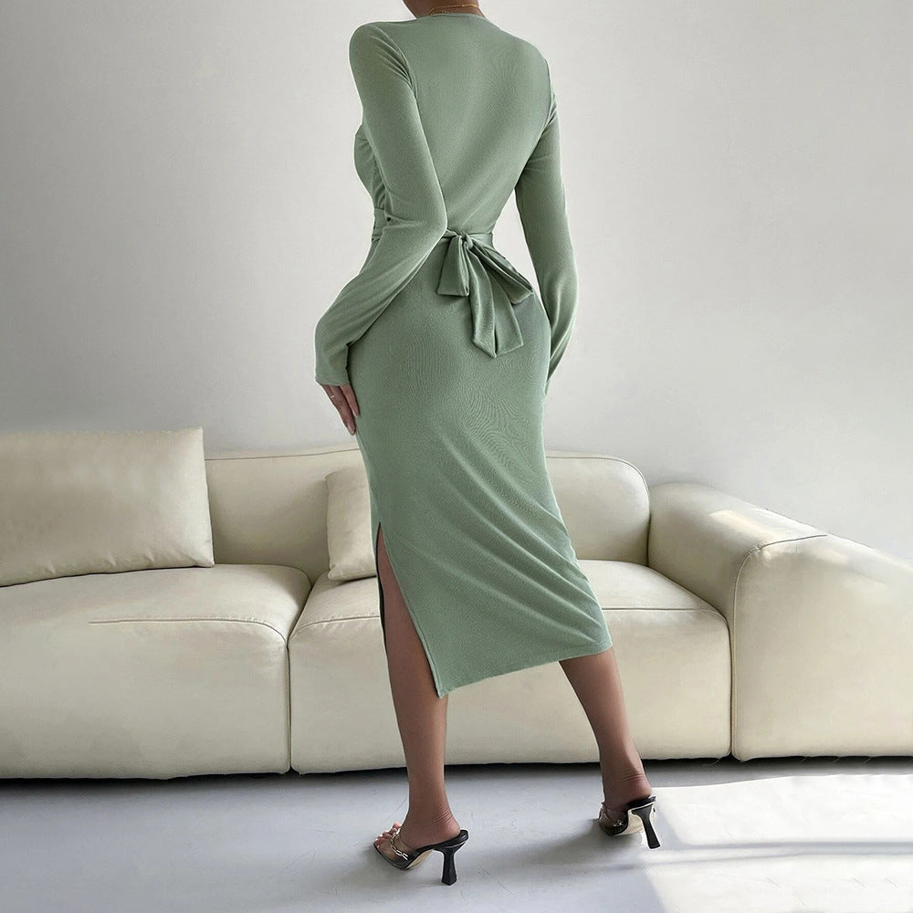 Robe Femme Élégante – Robe Midi Moulante à Manches Longues | Tenue Chic Soirée & Cocktail