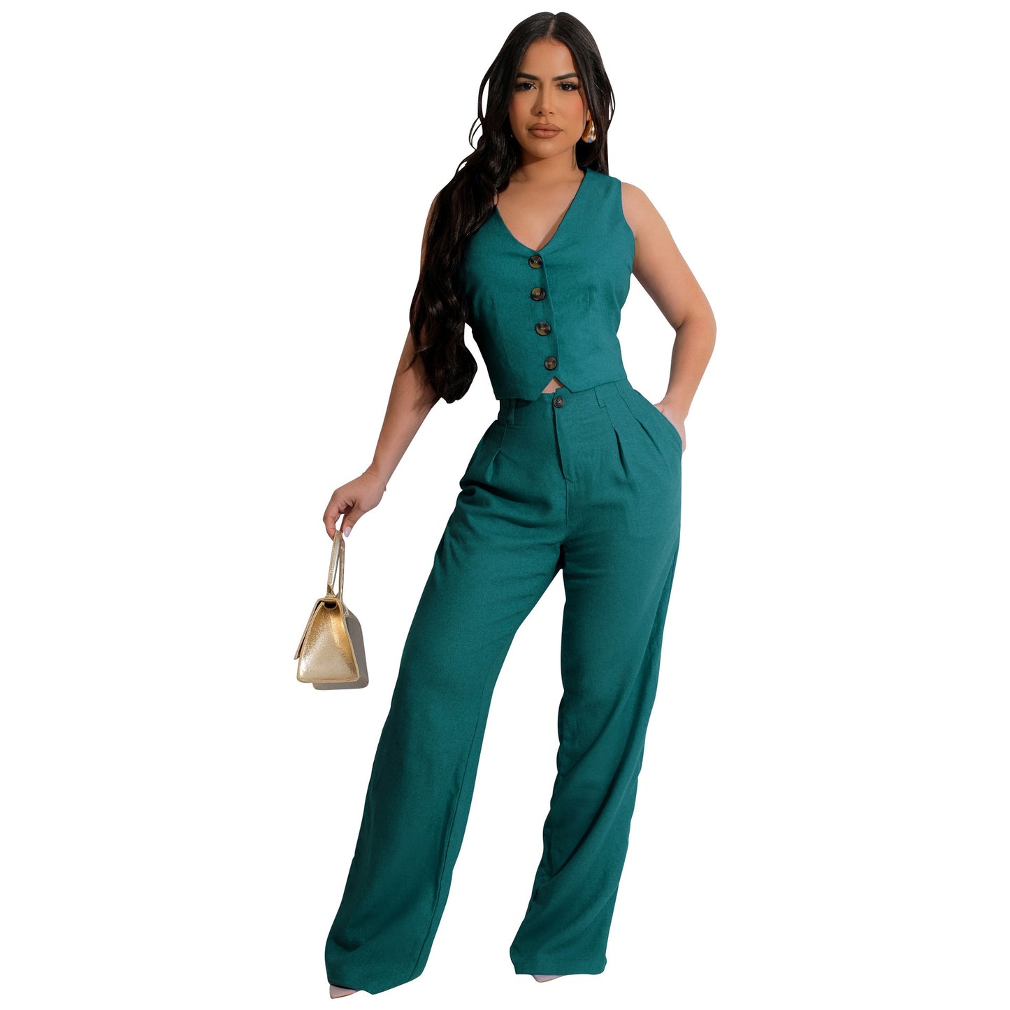 Combinaison Tailleur Élégance Boutonnée – 7 Couleurs Disponibles