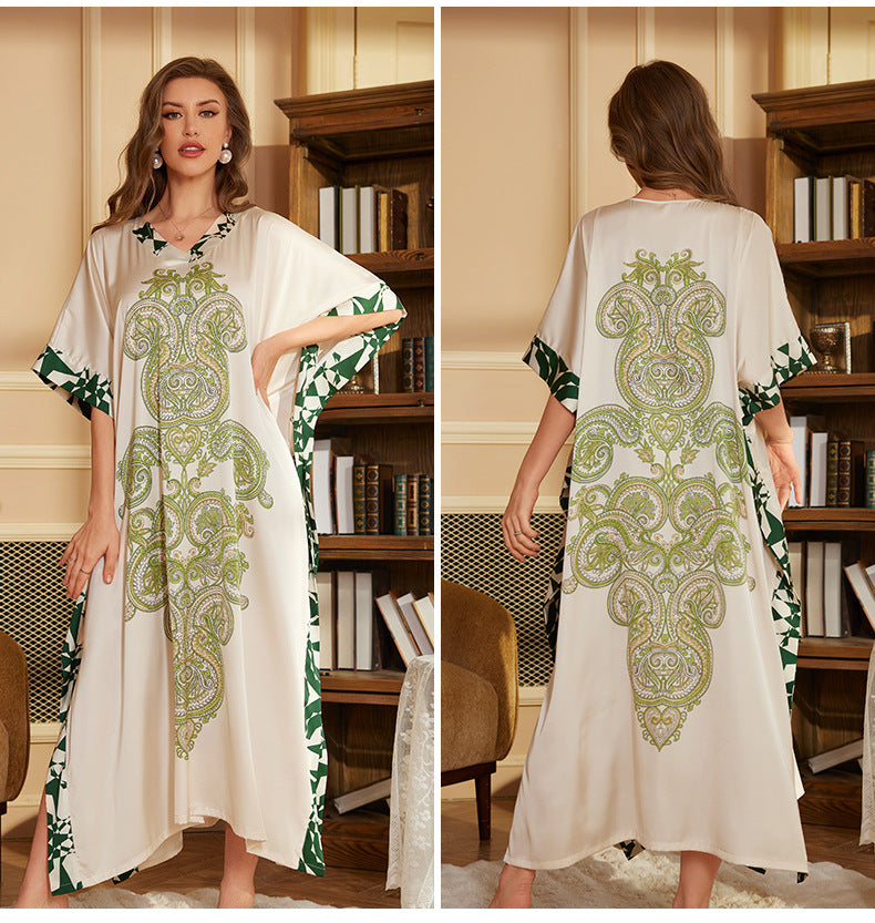 Robe Caftan Blanche Luxe – Broderies Dorées Orientales | Taille Unique Élégante