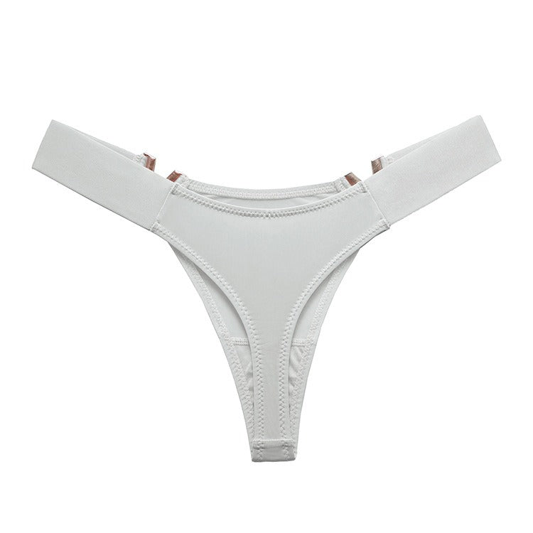 Lot de 3 strings femme – Coupe taille basse, empiècements dorés "V", couleurs variées