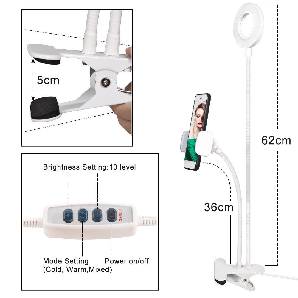 Anneau LED avec Support Téléphone – 3 Modes Lumière – USB & Flexible