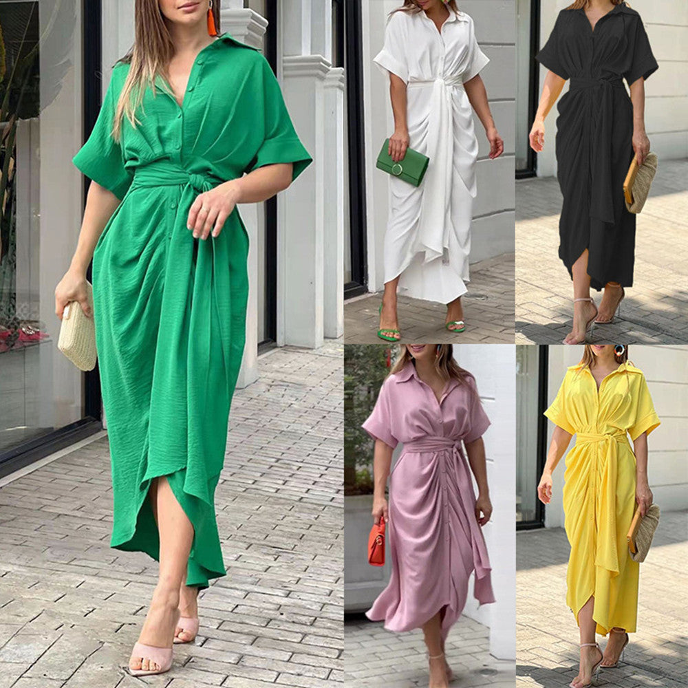 Robe Chemise Drapée Ceinturée
