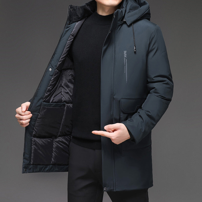 Parka homme chaude hiver avec capuche, coupe droite doublée