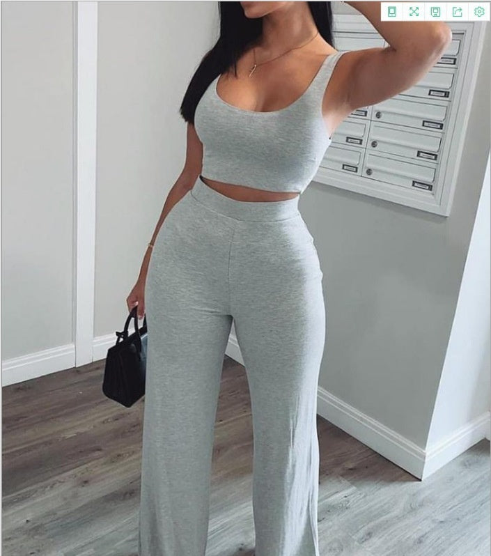 Ensemble côtelé débardeur + pantalon taille haute – look casual chic 2025