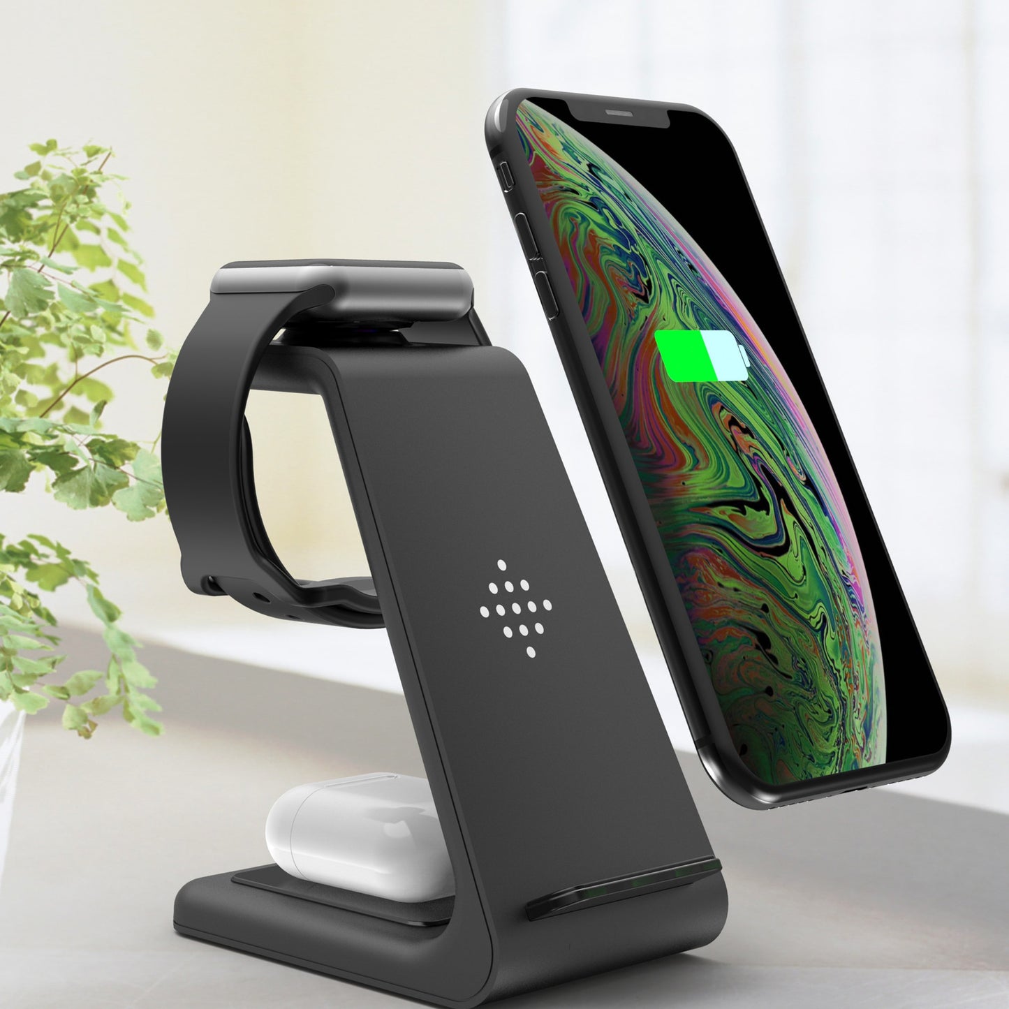 Chargeur Sans Fil 3 en 1 – Station de Chargement Rapide pour Smartphone, Montre et Écouteurs
