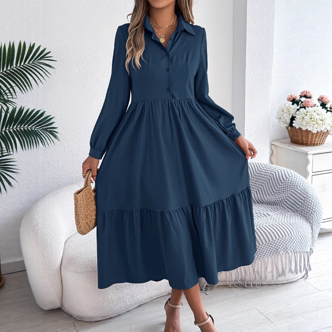Robe Longue Femme Élégante – Robe Chemise à Manches Longues avec Col | Style Chic & Décontracté