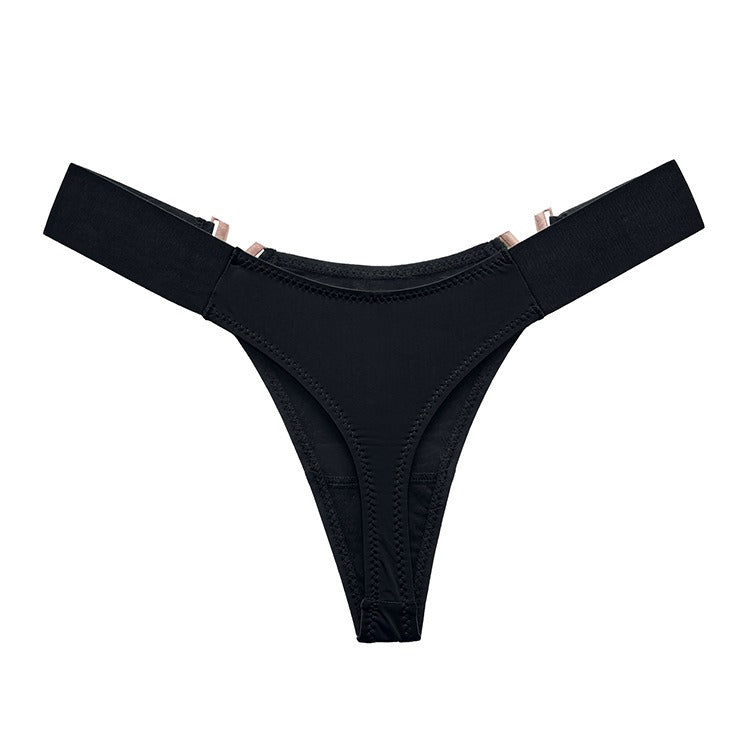 Lot de 3 strings femme – Coupe taille basse, empiècements dorés "V", couleurs variées