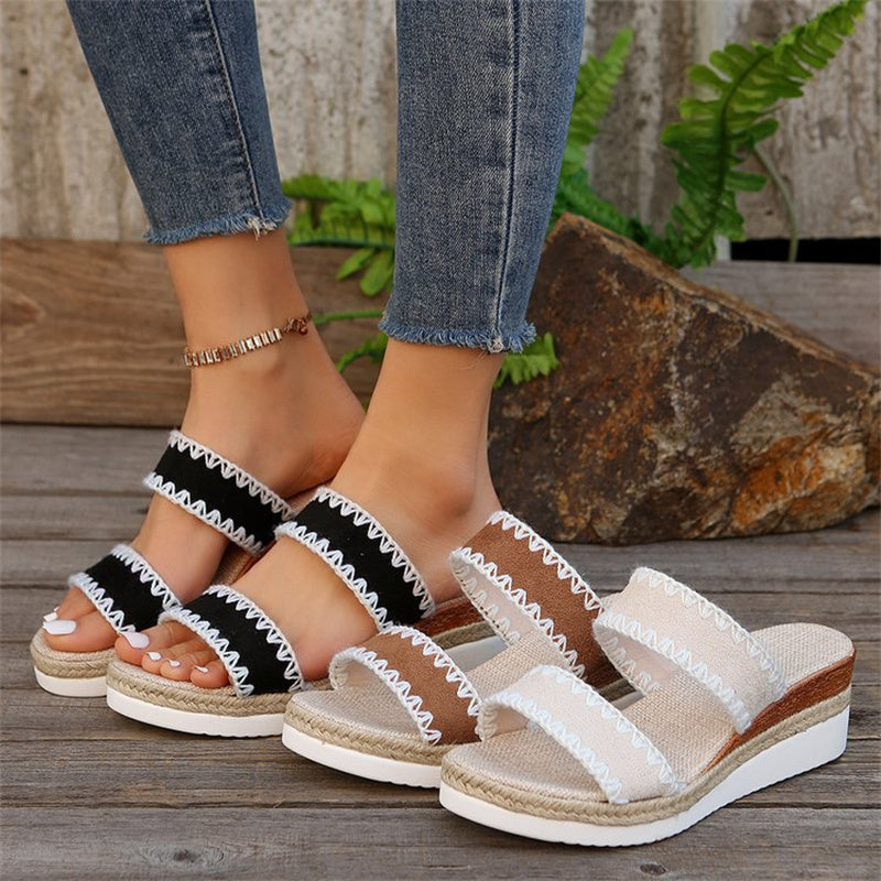Sandales Compensées Femme Été – Style Bohème Chic avec Talon Confort – Mules à Double Bride
