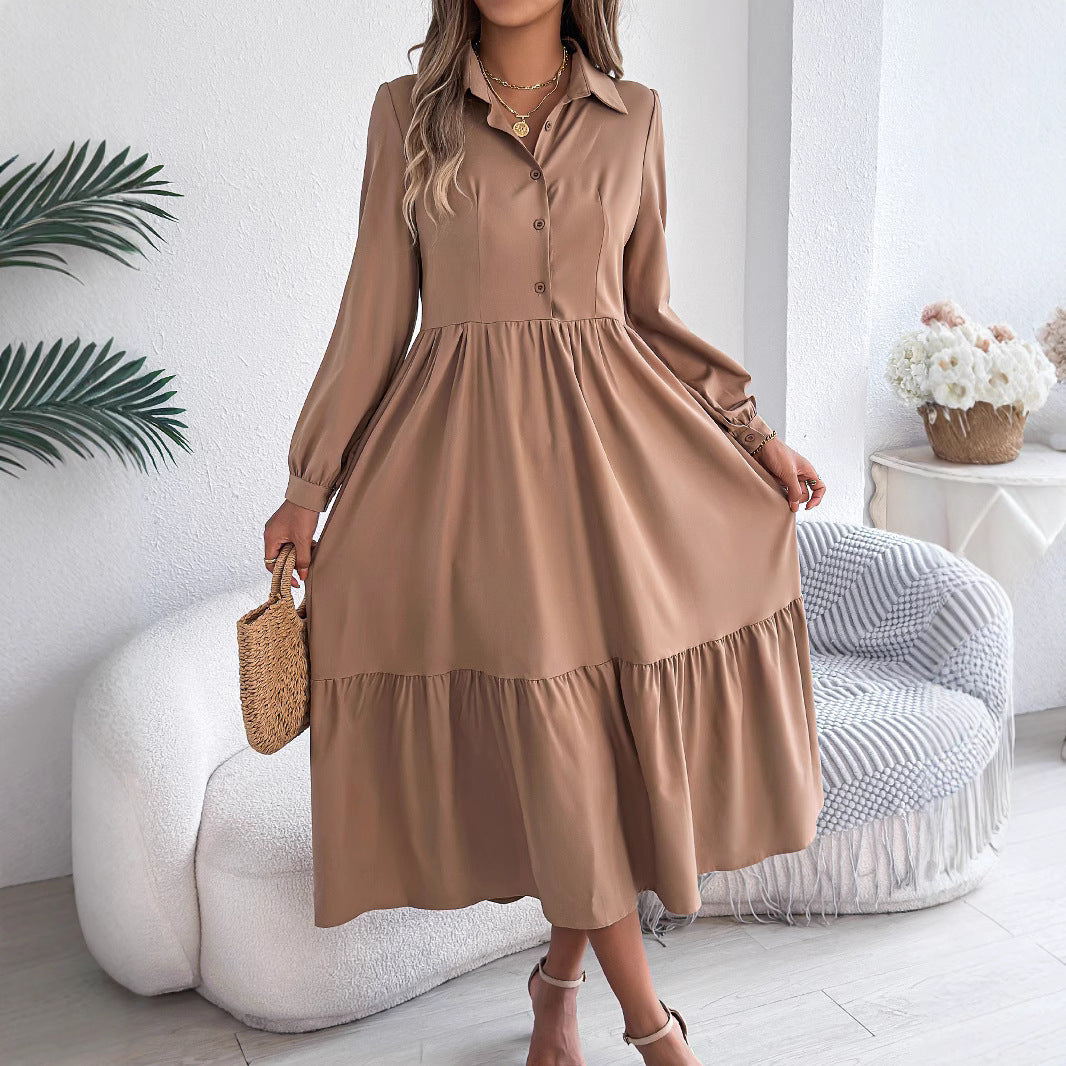 Robe Longue Femme Élégante – Robe Chemise à Manches Longues avec Col | Style Chic & Décontracté