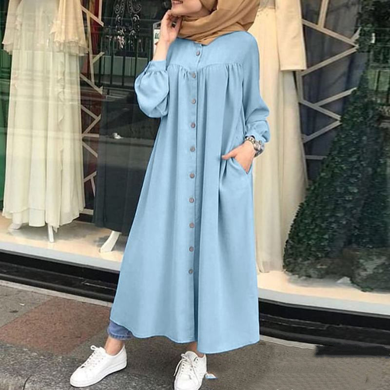 Robe Longue Modeste "Boutons Élégance" – Confort & Style au Quotidien