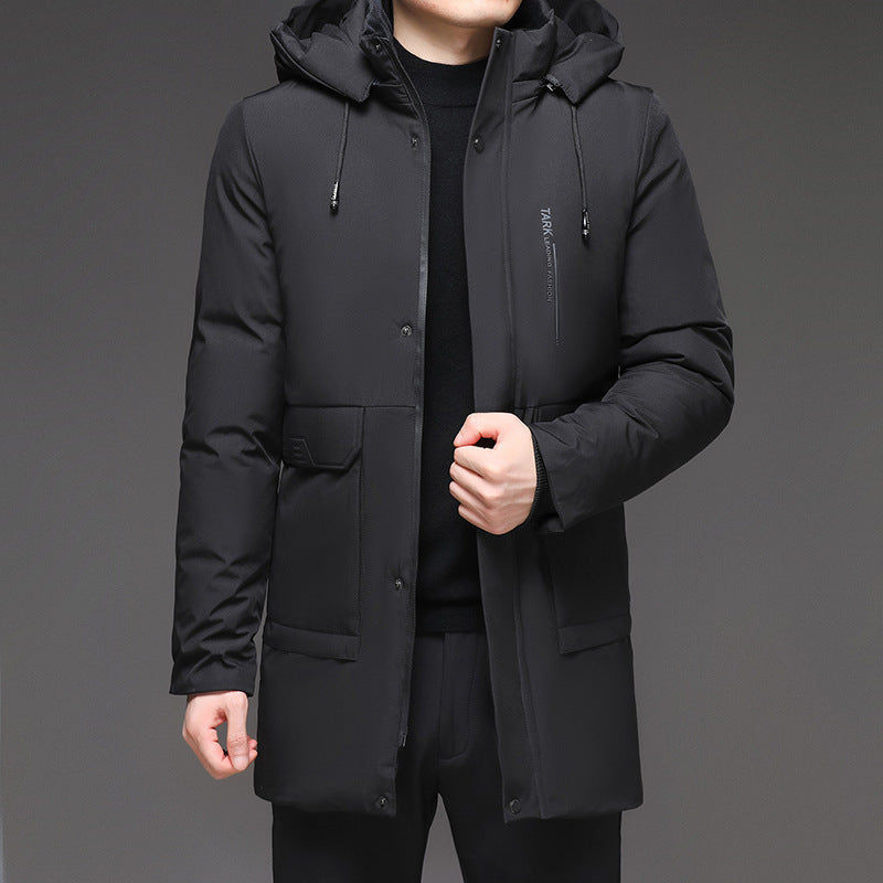 Parka homme chaude hiver avec capuche, coupe droite doublée