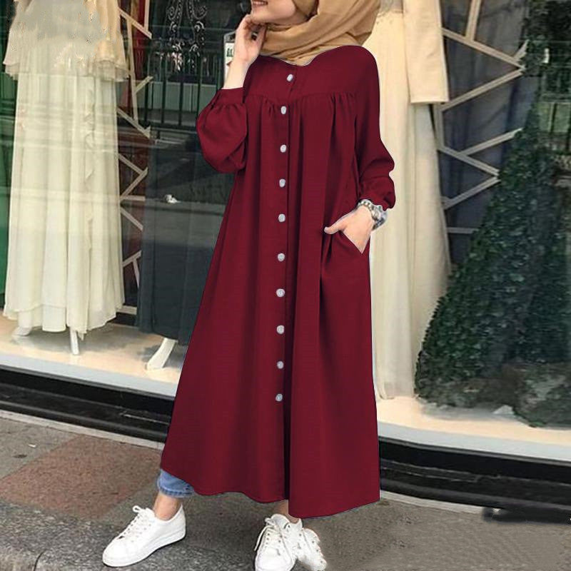 Robe Longue Modeste "Boutons Élégance" – Confort & Style au Quotidien