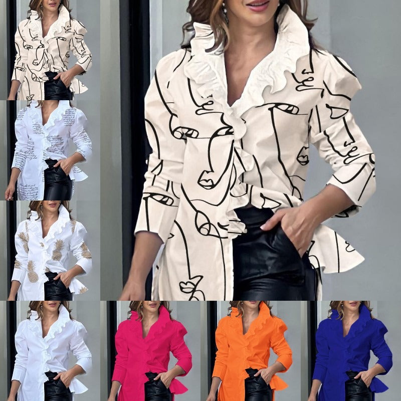 Chemise Chic à Volants – Élégance Vibrante et Moderne