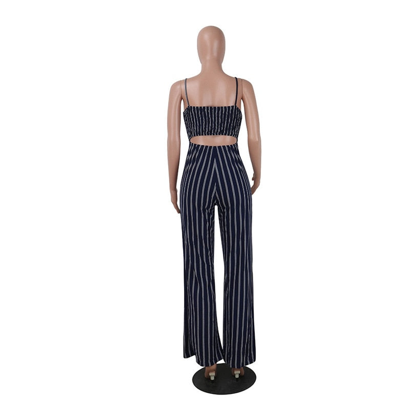 Combinaison rayée “Seyna Luxe” – Bretelles fines, taille haute, nœud élégant
