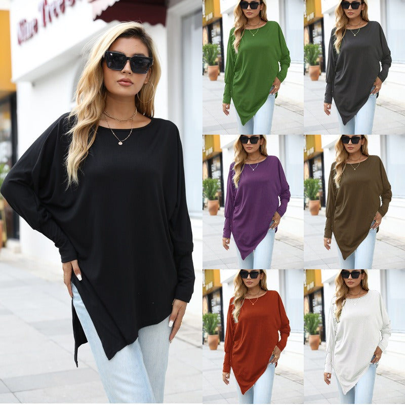 Top femme oversize asymétrique manches longues – Confort fluide & look moderne