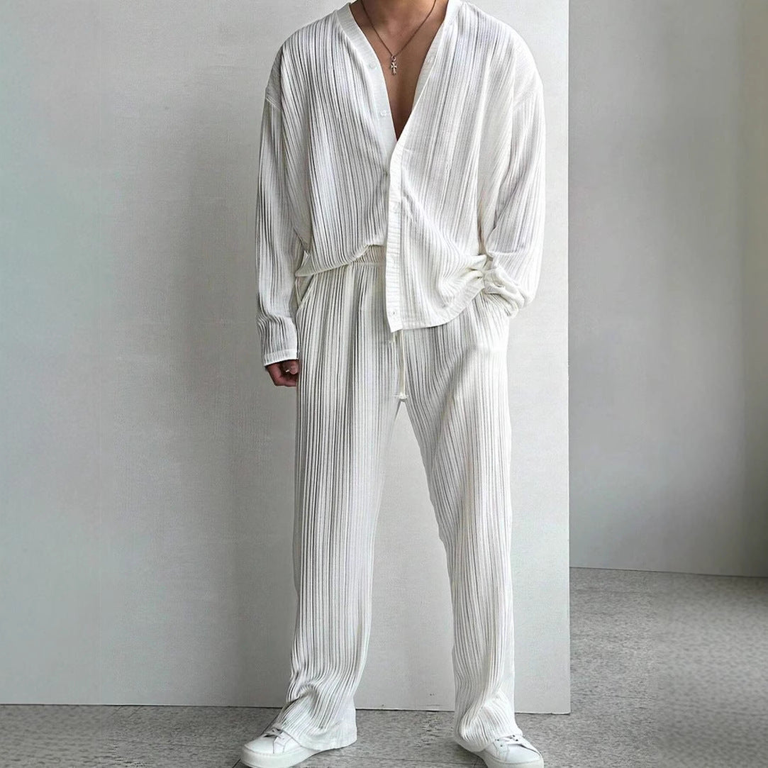 Ensemble Homme 2 Pièces – Chemise Oversize & Pantalon Plissé – Look Tendance Décontracté