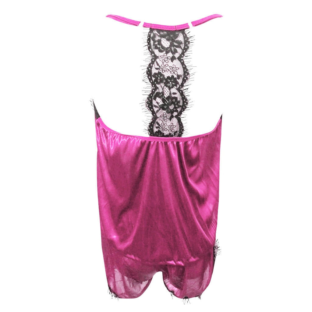 Ensemble pyjama satin femme 2 pièces – Top à fines bretelles et short avec dentelle noire