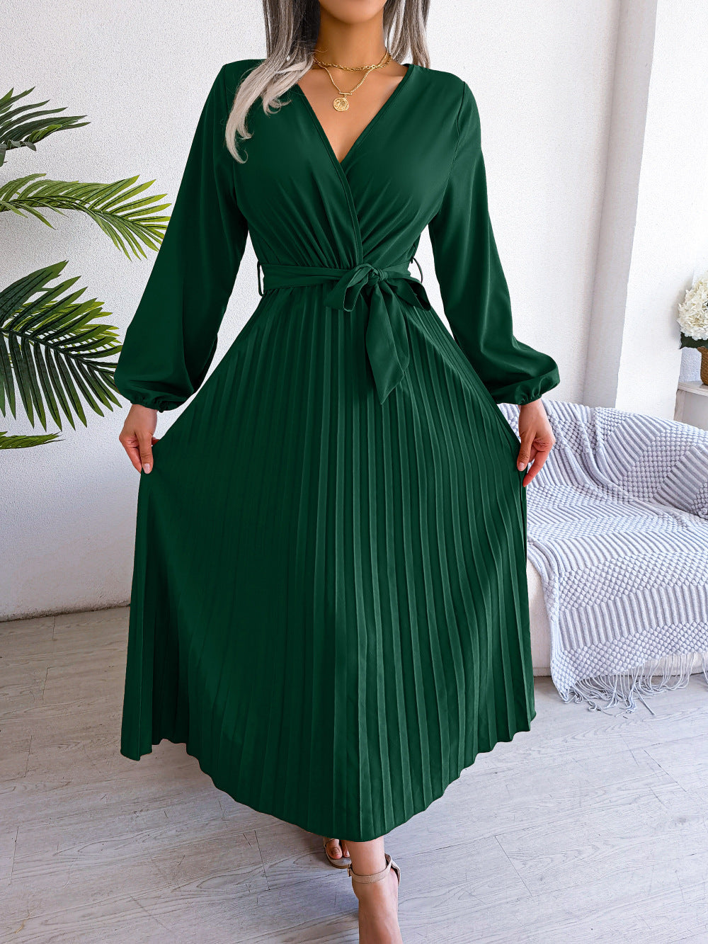 Robe Midi Plissée Femme – Élégance & Confort