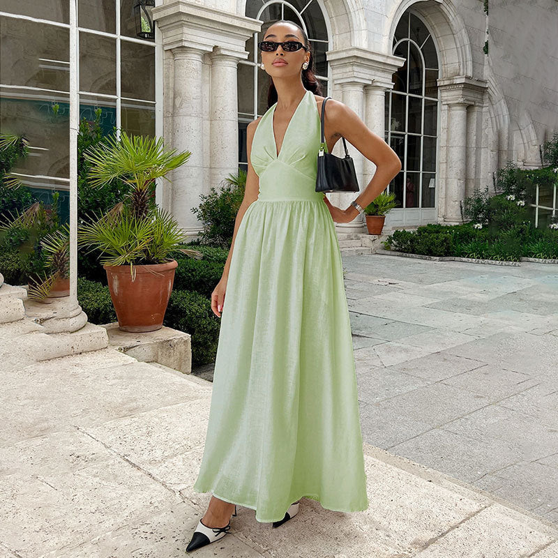 Robe Longue Blanche Élégante Femme – Robe Maxi Col Halter | Tenue Chic Soirée, Mariage & Été
