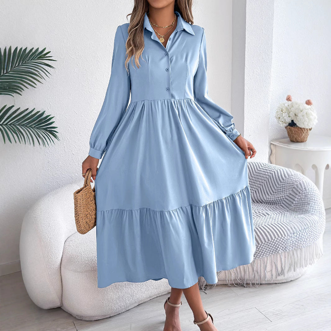 Robe Longue Femme Élégante – Robe Chemise à Manches Longues avec Col | Style Chic & Décontracté