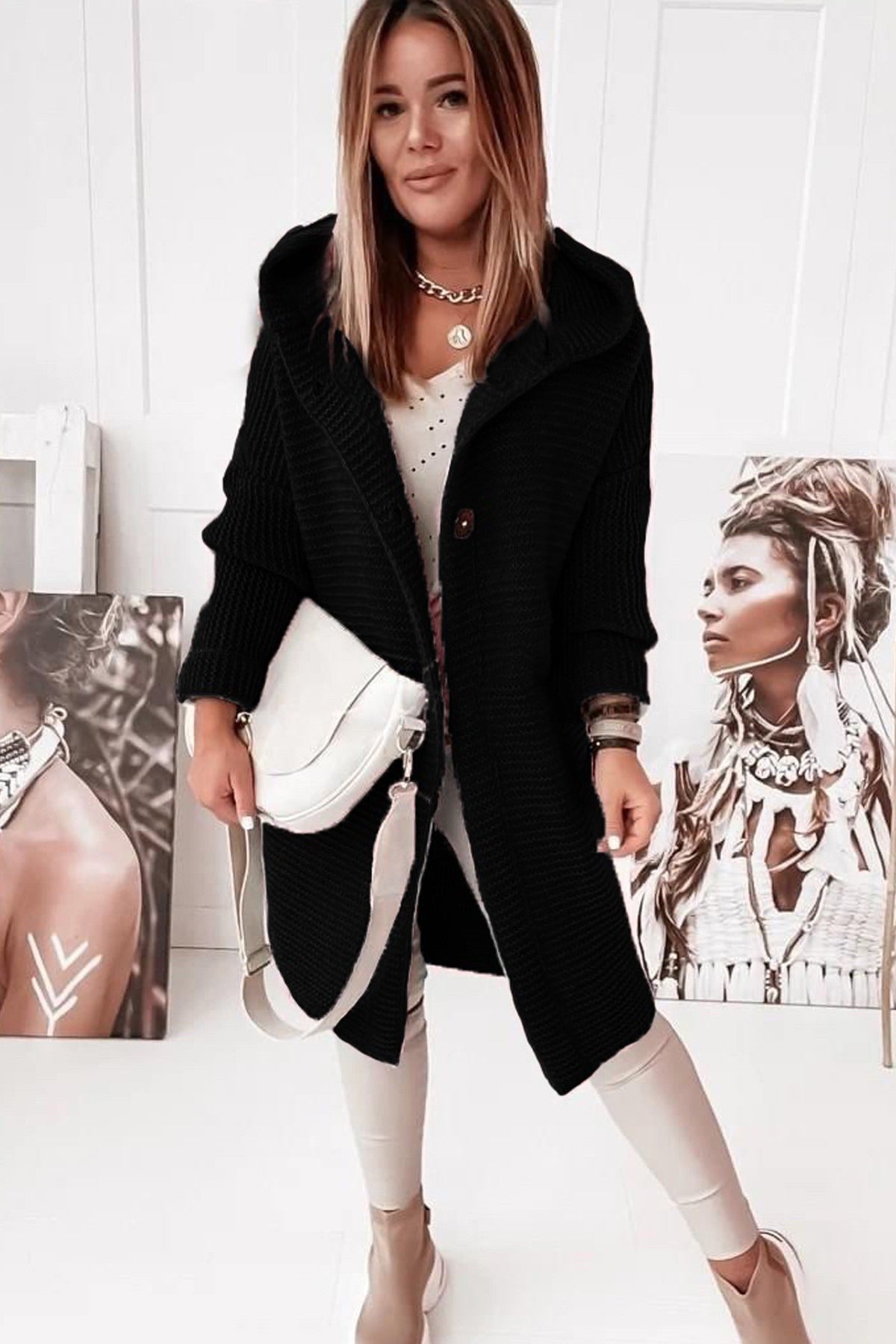 Cardigan Long Femme à Capuche – Style Cocooning Tricoté | Look Élégant & Confort