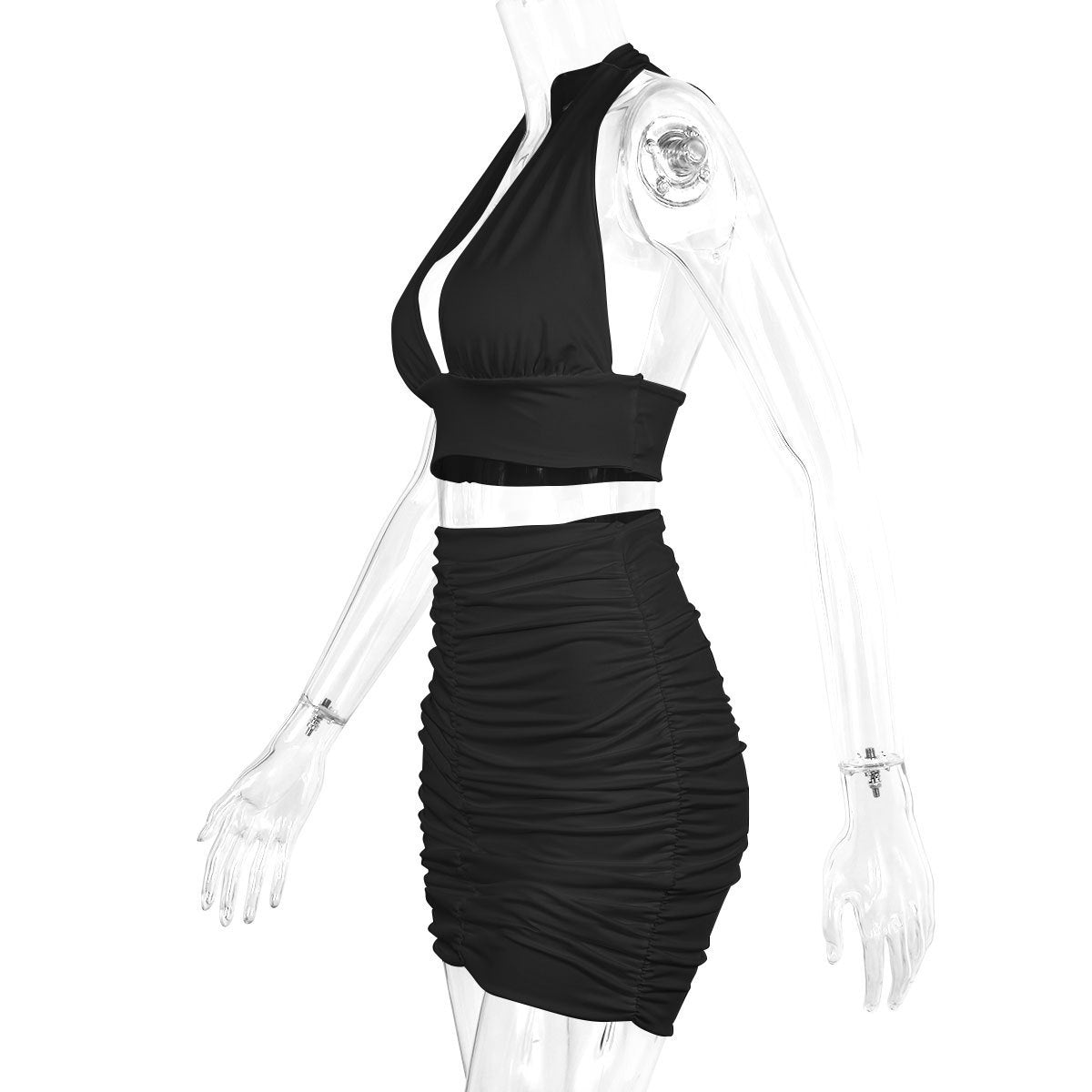 Ensemble Sexy 2 Pièces Femme – Crop Top Dos-Nu + Jupe Plissée
