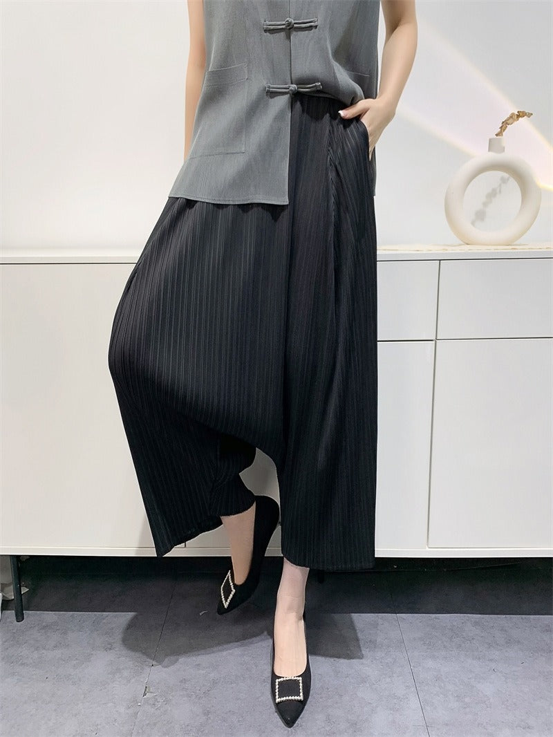 Pantalon Large Plissé Femme – Style Japonais Avant-Gardiste