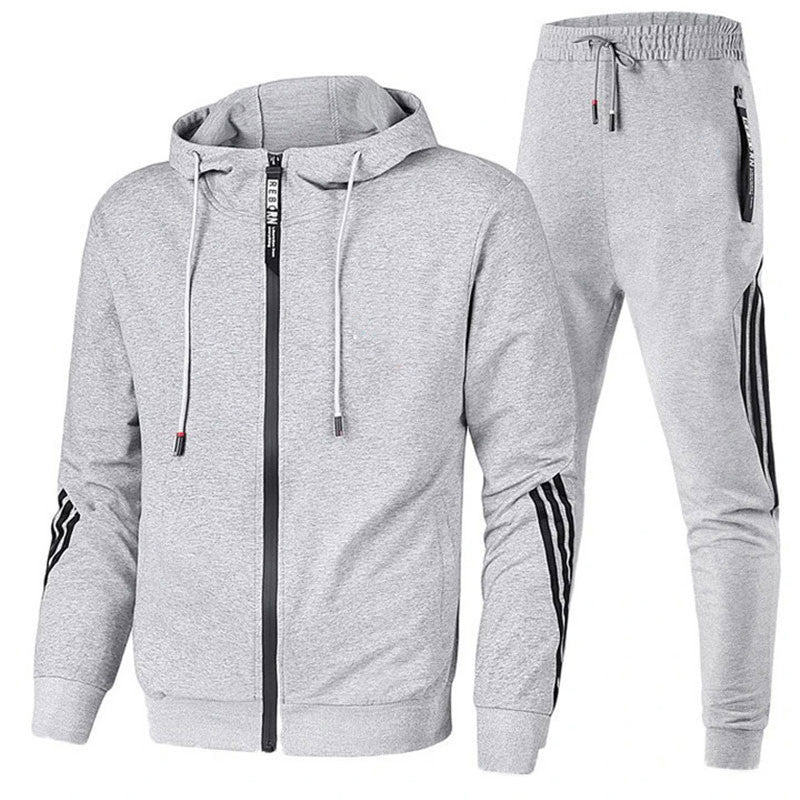 Survêtement Homme – Ensemble Sport Zip Hoodie & Jogging – Bleu Marine & Rayures Orange