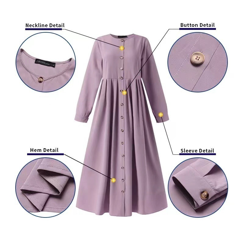 Robe longue boutonnée manches longues – élégance modeste & confort fluide 2025